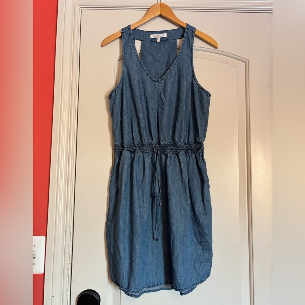 BCBGeneration Blue Denim Dress. Unique Back! Size Medium. 100% Cotton.